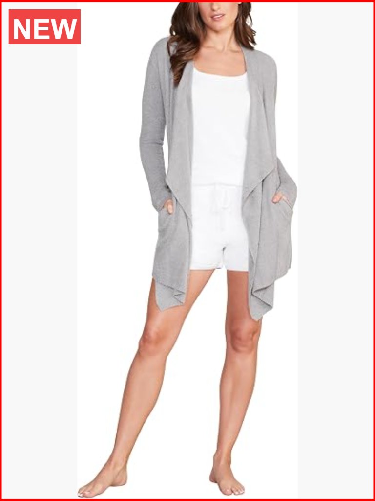 Lightweight Wrap Cardigan With Pockets Drape-Front Soft Knit